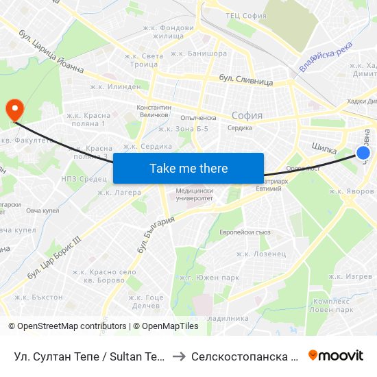 Ул. Султан Тепе / Sultan Tepe St. (2194) to Селскостопанска Академия map