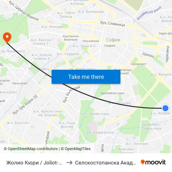 Жолио Кюри / Joliot-Curie to Селскостопанска Академия map