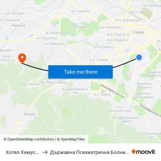 Ⓜ️ Хотел Хемус / Hemus Hotel (2329) to Държавна Психиатрична Болница За Лечение На Наркомании И Алкохолизъм map