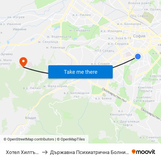 Хотел Хилтън / Hilton Hotel (0397) to Държавна Психиатрична Болница За Лечение На Наркомании И Алкохолизъм map