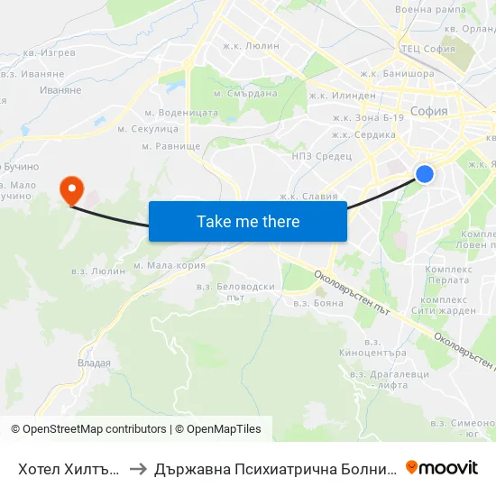 Хотел Хилтън / Hilton Hotel (0397) to Държавна Психиатрична Болница За Лечение На Наркомании И Алкохолизъм map
