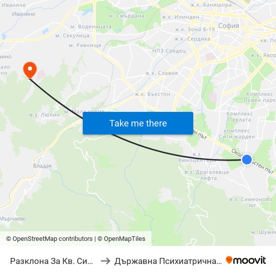 Разклона За Кв. Симеоново / Fork Road To Simeonovo Qr. (1459) to Държавна Психиатрична Болница За Лечение На Наркомании И Алкохолизъм map