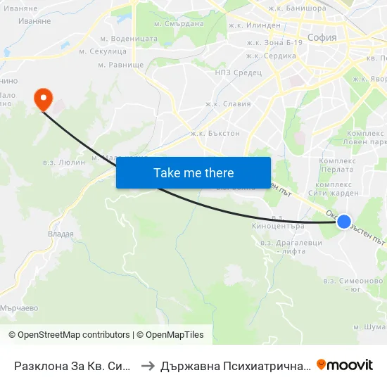 Разклона За Кв. Симеоново / Fork Road To Simeonovo Qr. (1458) to Държавна Психиатрична Болница За Лечение На Наркомании И Алкохолизъм map
