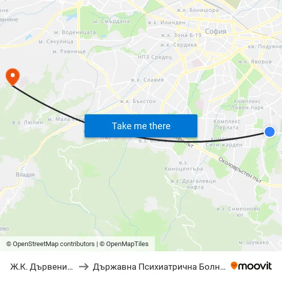 Ж.К. Дървеница / Darvenitsa Qr. (1015) to Държавна Психиатрична Болница За Лечение На Наркомании И Алкохолизъм map