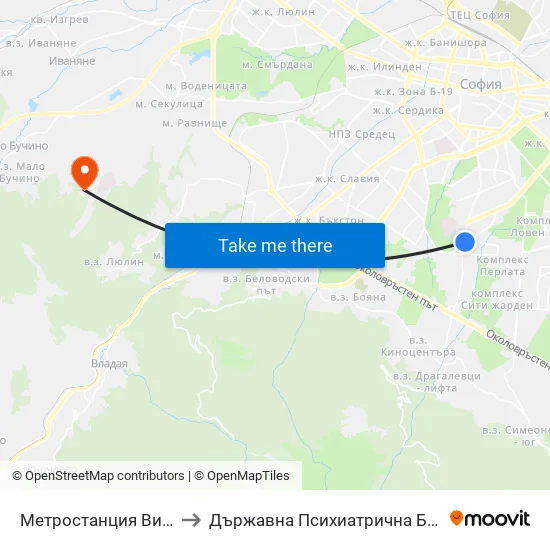 Ⓜ️ Метростанция Витоша / Vitosha Metro Station (2654) to Държавна Психиатрична Болница За Лечение На Наркомании И Алкохолизъм map