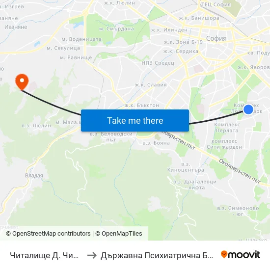 📚 Читалище Д. Чинтулов / D. Chintulov Library (2366) to Държавна Психиатрична Болница За Лечение На Наркомании И Алкохолизъм map