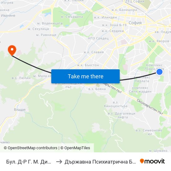 Бул. Д-Р Г. М. Димитров / G. M. Dimitrov Blvd. (0316) to Държавна Психиатрична Болница За Лечение На Наркомании И Алкохолизъм map