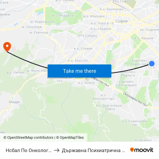 Ⓜ️ Нсбал По Онкология / National Oncology Hospital (0764) to Държавна Психиатрична Болница За Лечение На Наркомании И Алкохолизъм map