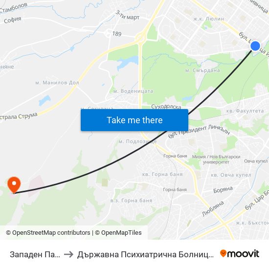 Западен Парк / Zapaden Park to Държавна Психиатрична Болница За Лечение На Наркомании И Алкохолизъм map