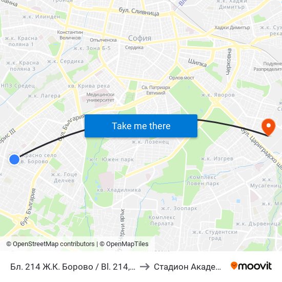 Бл. 214 Ж.К. Борово / Bl. 214, Borovo Qr. (0164) to Стадион Академик-Плиска map