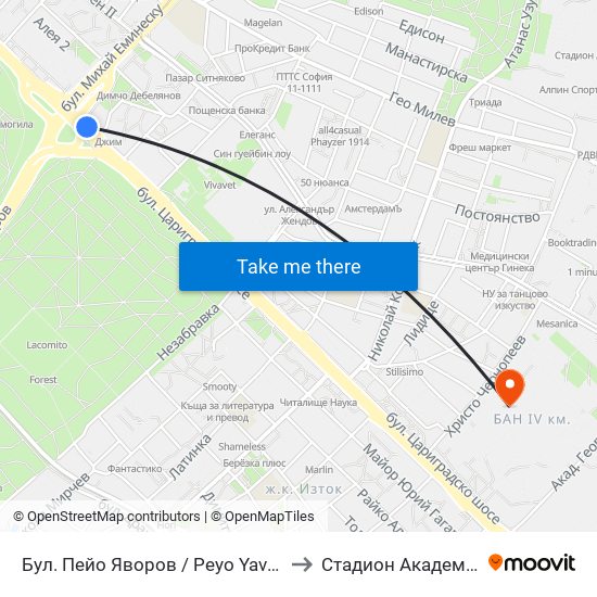 Бул. Пейо Яворов / Peyo Yavorov Blvd. (0073) to Стадион Академик-Плиска map