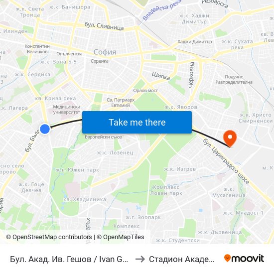 Бул. Акад. Ив. Гешов / Ivan Geshov Blvd. (2804) to Стадион Академик-Плиска map