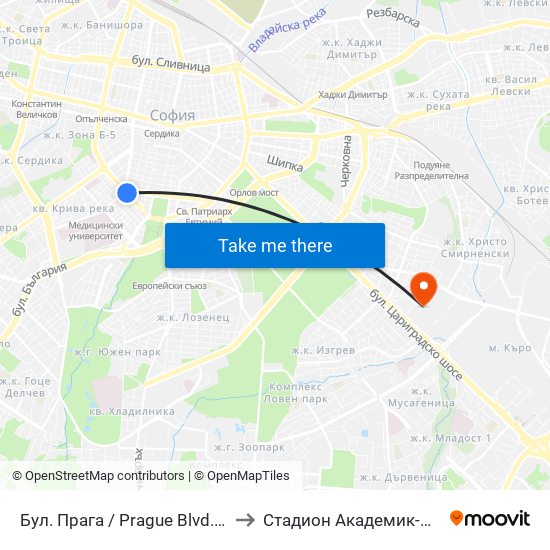 Бул. Прага / Prague Blvd. (0363) to Стадион Академик-Плиска map