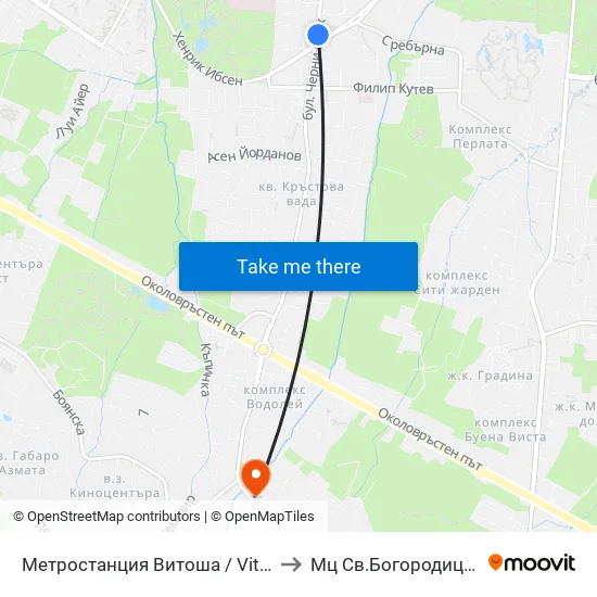 Ⓜ️ Метростанция Витоша / Vitosha Metro Station (2654) to Мц Св.Богородица - Възвестителка map