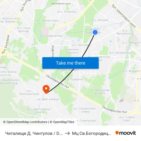 Читалище Д. Чинтулов / D. Chintulov Library (2366) to Мц Св.Богородица - Възвестителка map
