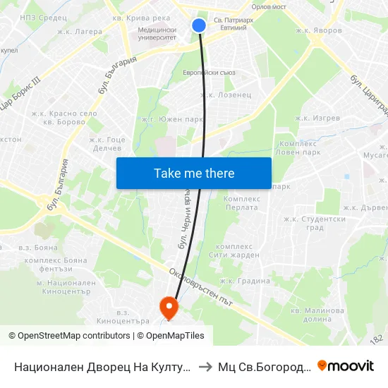 Ⓜ️ Национален Дворец На Културата / National Palace Of Culture (1139) to Мц Св.Богородица - Възвестителка map