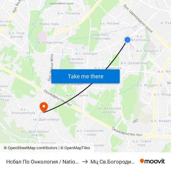 Нсбал По Онкология / National Oncology Hospital (0764) to Мц Св.Богородица - Възвестителка map