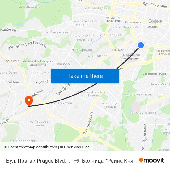 Бул. Прага / Prague Blvd. (0365) to Болница ""Райна Княгиня"" map