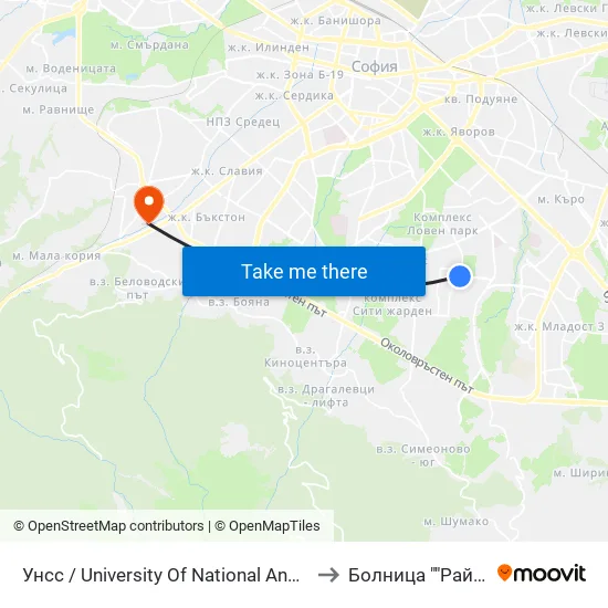 🎓 Унсс / University Of National And World Economy (1692) to Болница ""Райна Княгиня"" map