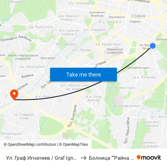 Ⓜ️🎓 Ул. Граф Игнатиев / Graf Ignatiev St. (1914) to Болница ""Райна Княгиня"" map