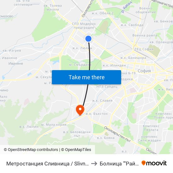Метростанция Сливница / Slivnitsa Metro Station (1063) to Болница ""Райна Княгиня"" map