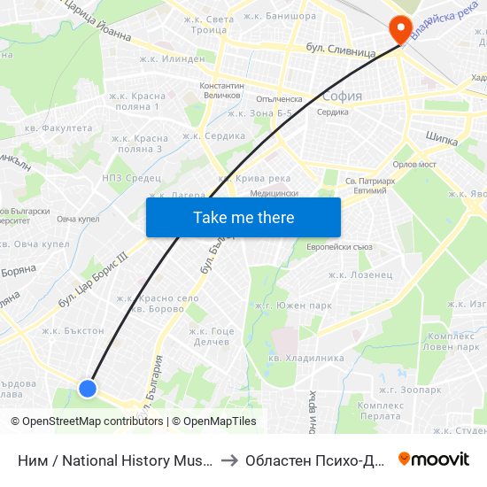Ним / National History Museum (1464) to Областен Психо-Диспансер map