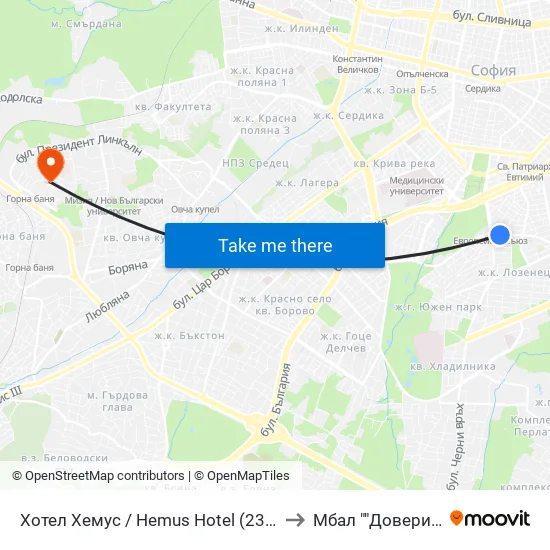Ⓜ️ Хотел Хемус / Hemus Hotel (2329) to Мбал ""Доверие"" map
