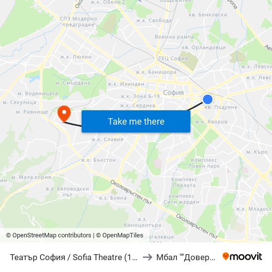 Театър София / Sofia Theatre (1727) to Мбал ""Доверие"" map