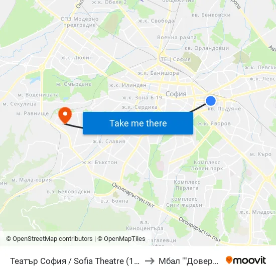 Театър София / Sofia Theatre (1727) to Мбал ""Доверие"" map