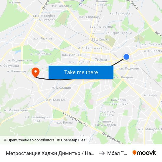 Метростанция Хаджи Димитър / Hadzhi Dimitar Metro Station (0303) to Мбал ""Доверие"" map