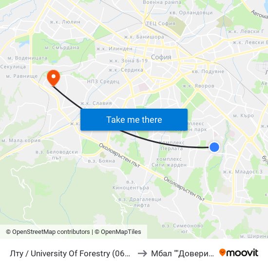 Лту / University Of Forestry (0617) to Мбал ""Доверие"" map