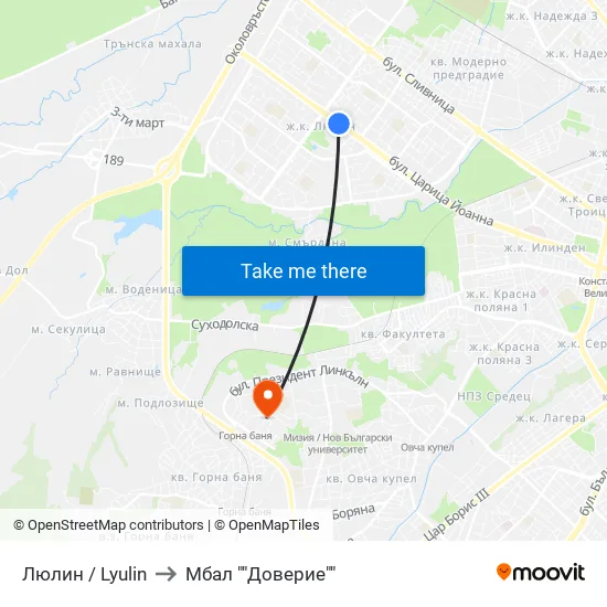 Люлин / Lyulin to Мбал ""Доверие"" map