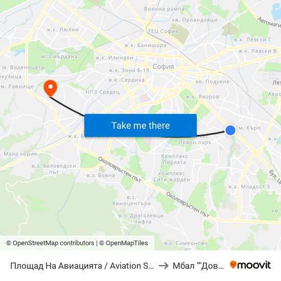 Площад На Авиацията / Aviation Square (1257) to Мбал ""Доверие"" map