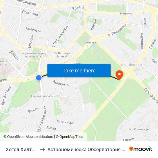 Хотел Хилтън / Hilton Hotel (0397) to Астрономическа Обсерватория На Софийския Университет ""Св. Климент Охридски"" map