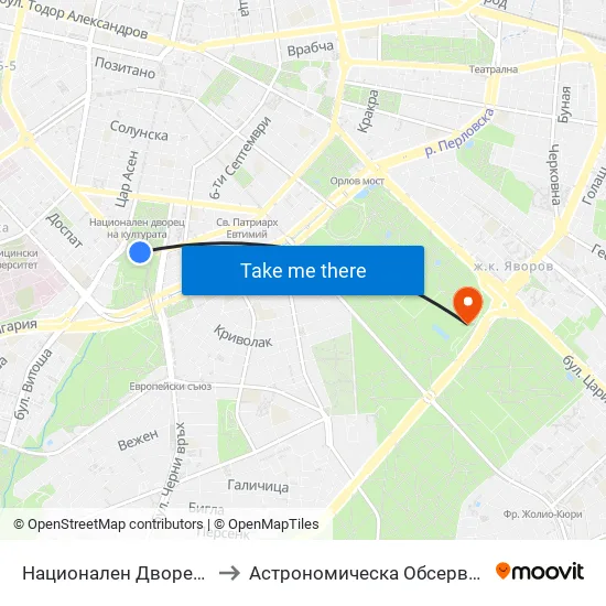 Ⓜ️ Национален Дворец На Културата / National Palace Of Culture (1139) to Астрономическа Обсерватория На Софийския Университет ""Св. Климент Охридски"" map
