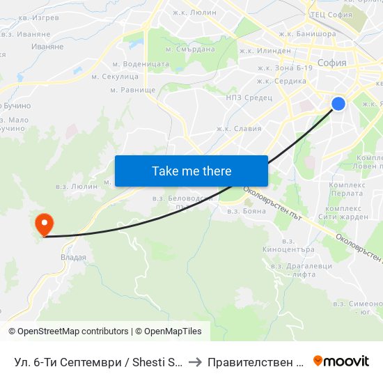 Ул. 6-Ти Септември / Shesti Septemvri St. (1808) to Правителствен Санаториум map