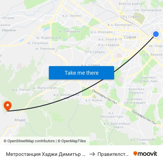 Метростанция Хаджи Димитър / Hadzhi Dimitar Metro Station (0303) to Правителствен Санаториум map