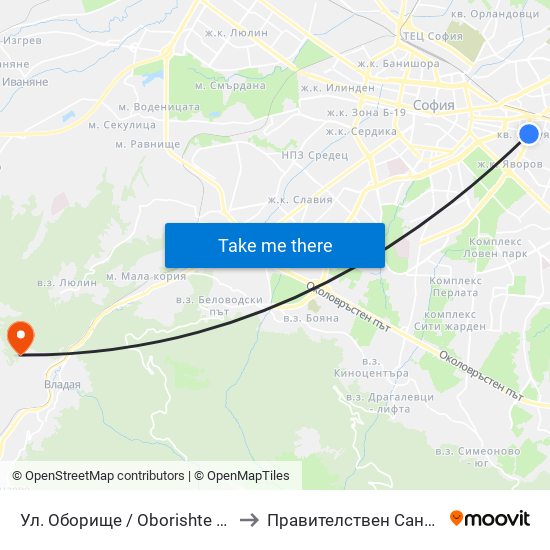 Ул. Оборище / Oborishte St. (2071) to Правителствен Санаториум map