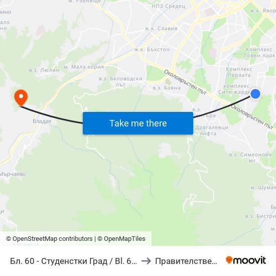 Бл. 60 - Студенстки Град / Bl. 60, Students' Town (2507) to Правителствен Санаториум map