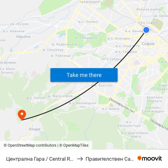 Централна Гара / Central Railway Station to Правителствен Санаториум map