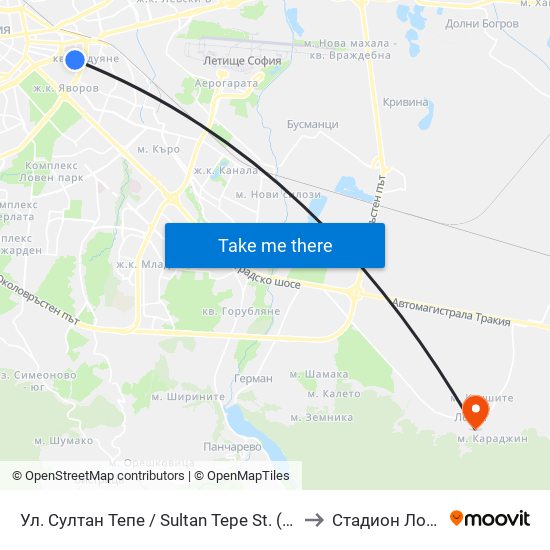 Ул. Султан Тепе / Sultan Tepe St. (2194) to Стадион Лозен map