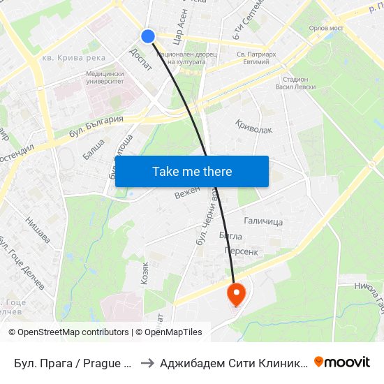 Бул. Прага / Prague Blvd. (0365) to Аджибадем Сити Клиник Мбал Токуда map