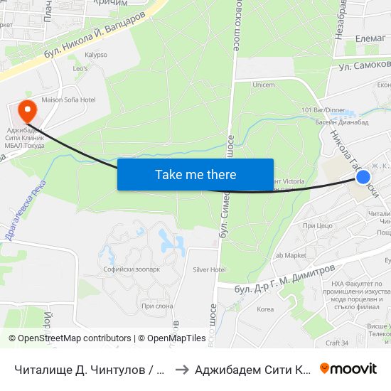 Читалище Д. Чинтулов / D. Chintulov Library (2365) to Аджибадем Сити Клиник Мбал Токуда map