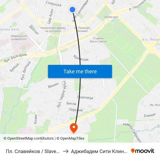 Пл. Славейков / Slaveykov Sq. (1908) to Аджибадем Сити Клиник Мбал Токуда map