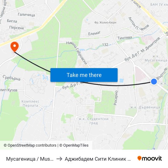 Мусагеница /  Musagenitsa to Аджибадем Сити Клиник Мбал Токуда map