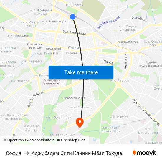 София to Аджибадем Сити Клиник Мбал Токуда map