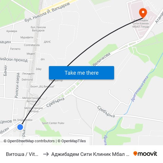 Витоша / Vitosha to Аджибадем Сити Клиник Мбал Токуда map