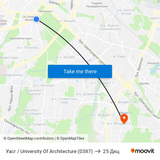 Уасг / University Of Architecture (0387) to 25 Дкц map