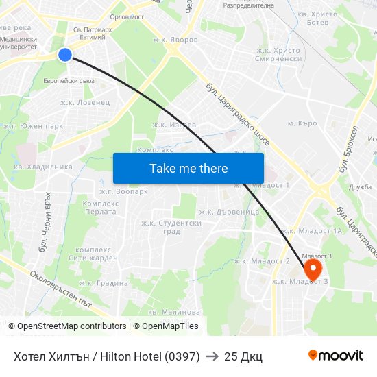 Хотел Хилтън / Hilton Hotel (0397) to 25 Дкц map