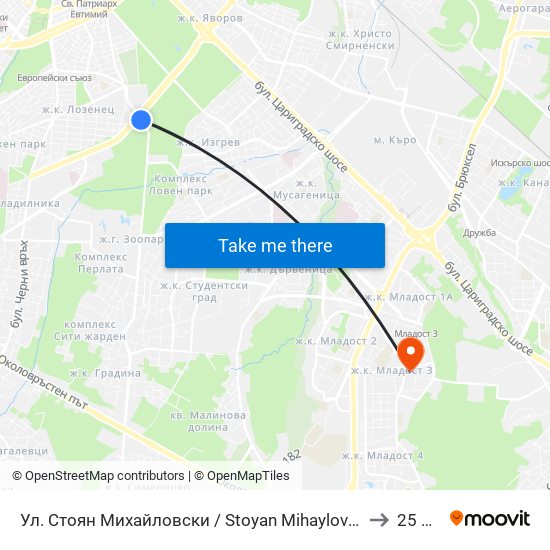 Ул. Стоян Михайловски / Stoyan Mihaylovski St. (2191) to 25 Дкц map